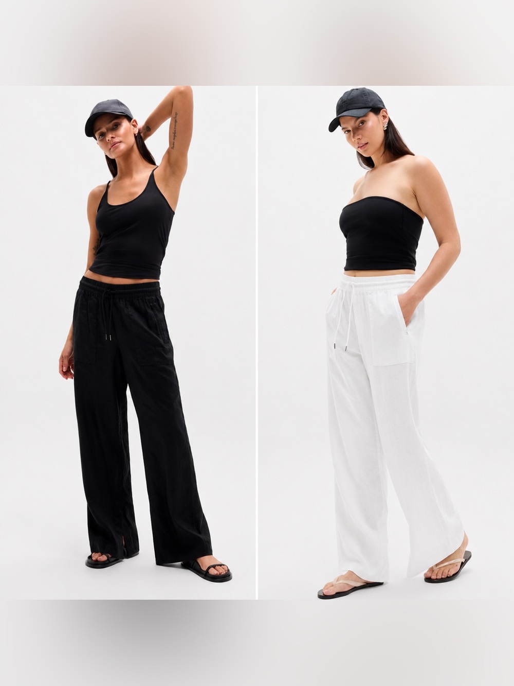 Athleta Retreat Linen High Rise Wide Leg Pants M Black White 2-Pair Bundle